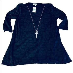 JM Collection Black Sheer Necklace Blouse Large